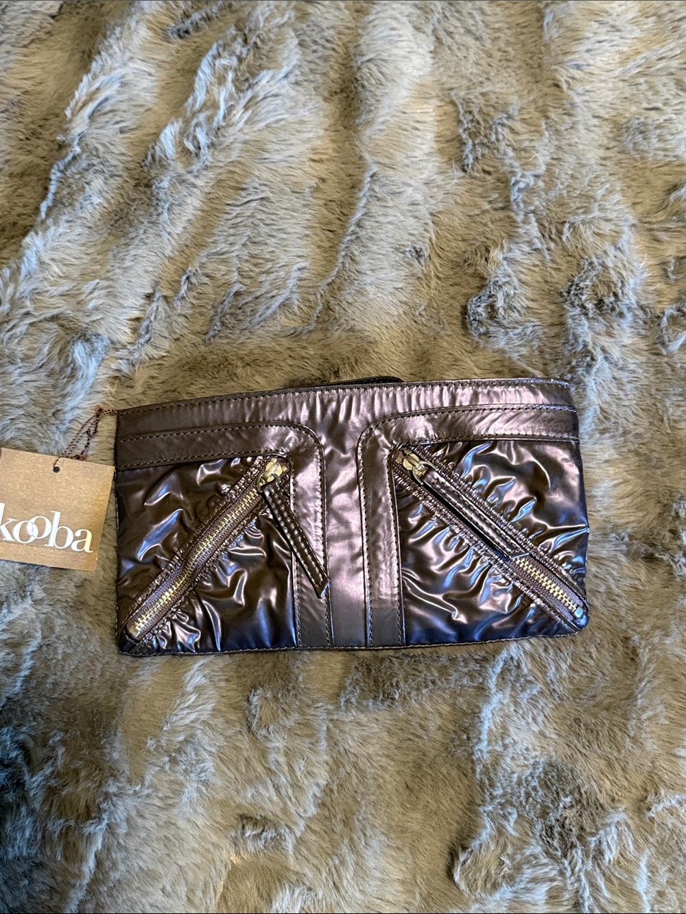 NWT Vintage KOOBA Leather Wristlet Pouch Metallic Lilac Purple Y2K AH824-26